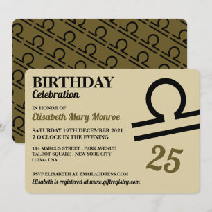 Invitation Libra, The Scales, Zodiac Star Sign, Anniversaire
