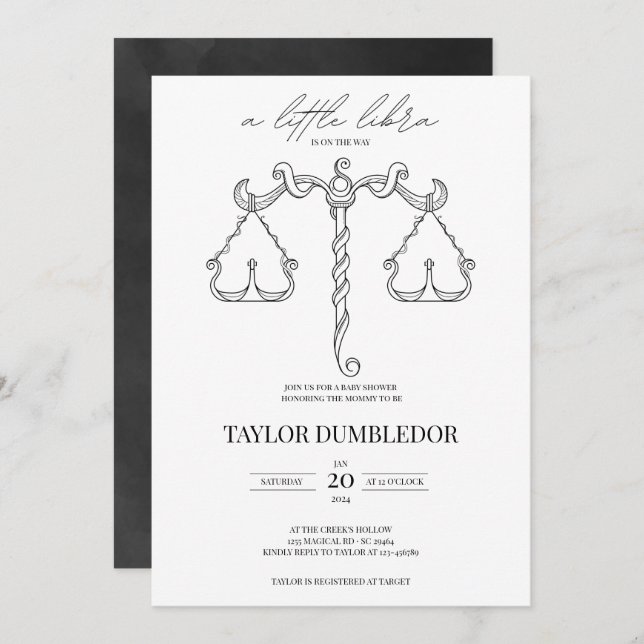 Invitation Libra Zodiac Star Sign Baby shower d'astrologie (Devant / Derrière)