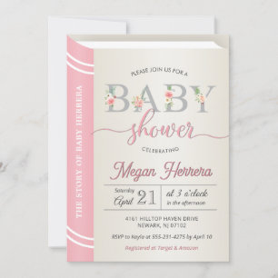 Invitation Librairie Histoire Livre fille Baby shower chic ro