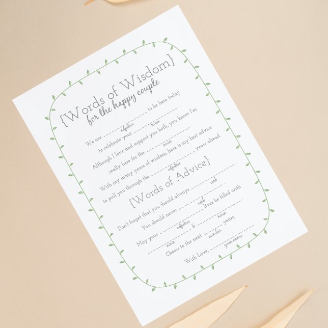 Invitation Libs de mariage, Paroles de sagesse, 2 jeu recto-v (Créateur téléchargé)