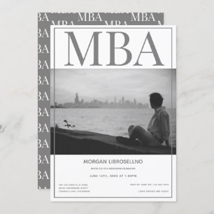 Invitation Licence MBA White Grey Photo Party Graduation