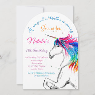Invitation Licorne 5e anniversaire fille rose magique cinquiè
