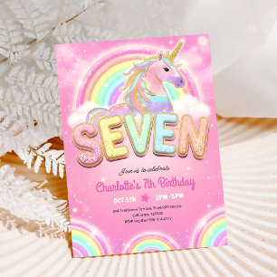 Invitation Licorne à Paillettes Arc-en-Ciel 7e Anniversaire