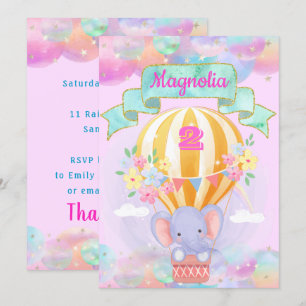 Invitation Licorne Arc-en-Ciel Coloré Montgolfière Éléphant