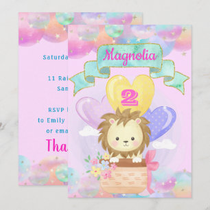 Invitation Licorne Arc-en-Ciel Colorée Montgolfière Bébé Lion