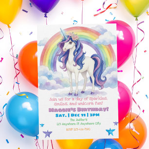 Invitation Licorne Arc-en-ciel Fun Aquarelle Anniversaire