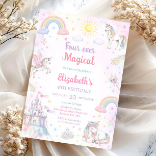 Invitation Licorne Arc-en-Ciel Magique Pour Toujours 4ème Ann