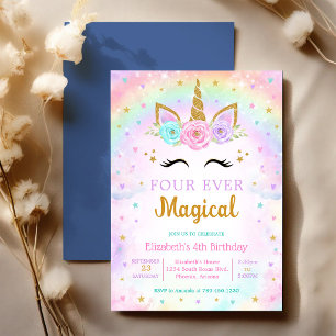 Invitation Licorne Arc-en-Ciel Magique Quatre Toujours 4ème A