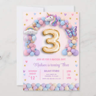 Invitation Licorne Arc-en-ciel Pastel 3e Anniversaire