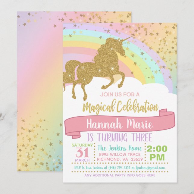 Invitation Licorne - Au-delà des Nuages et Paillet (Devant / Derrière)