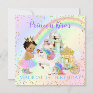 Invitation Licorne Calèche Château Princesse Arc-en-ciel Magi