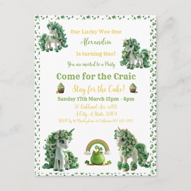 Invitation Licorne Chanceuse St Patrick  (Devant)