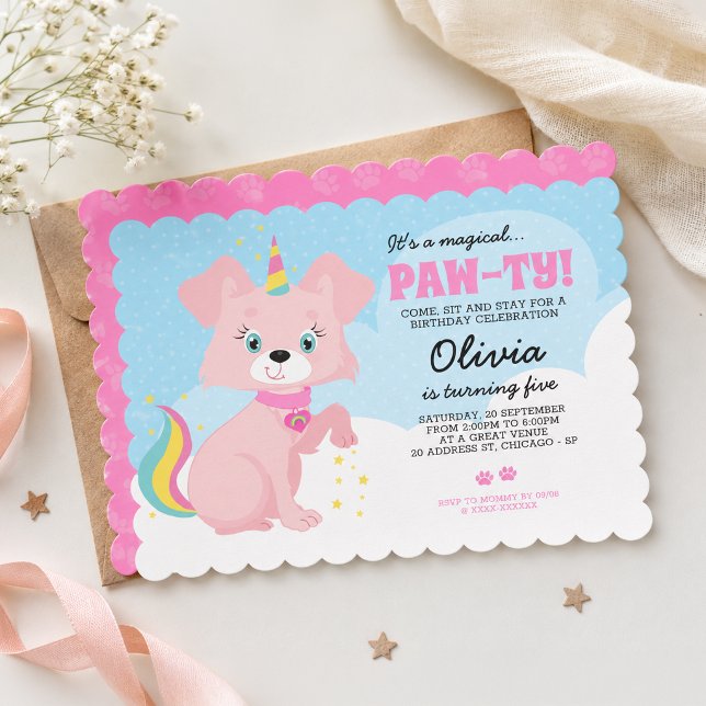 Invitation Licorne chiot - Anniversaire fille Unipuppy (Créateur téléchargé)