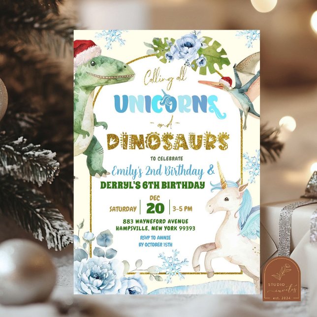 Invitation Licorne de Noël et Anniversaire Commun de Dinosaur (Créateur téléchargé)