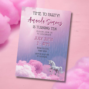 Invitation Licorne de Nuage Rêveur Fantastique Fille 10ème An