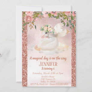 Invitation Licorne de Pegasus Glitter Or Rose Enfant