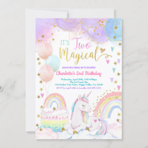 Invitation Licorne Deux Magique 2ème Anniversaire Pastel