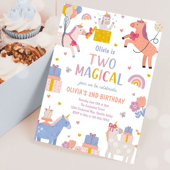 Invitation Licorne Deux Magique Pastel 2e Anniversaire (Créateur téléchargé)