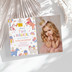 Invitation Licorne Deux Magique Pastel 2e Anniversaire Photo