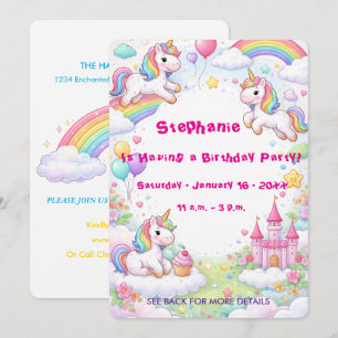 Invitation Licorne et Arc-en-ciel Anniversaire Enfant Pastel