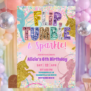 Invitation Licorne et fille de gymnastique à paillettes arc-e