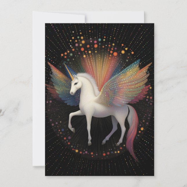Invitation Licorne Galactique Étoiles de Couleurs Arc-en-Ciel (Devant)