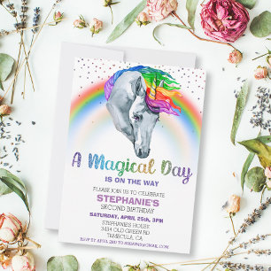 Invitation Licorne Magique Arc-en-Ciel Paillettes Aquarelle