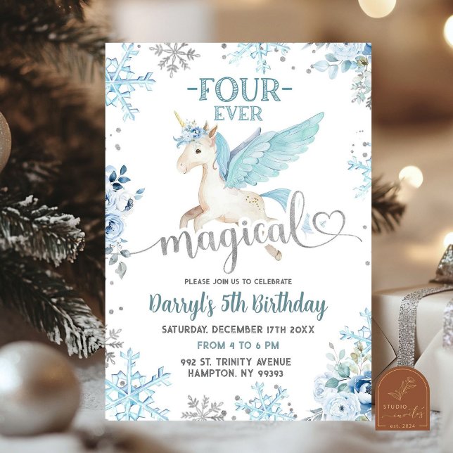 Invitation Licorne Magique Bleue Hiver 4ever Anniversaire (Créateur téléchargé)