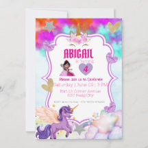 Invitation Licorne Magique – Paillettes Violettes