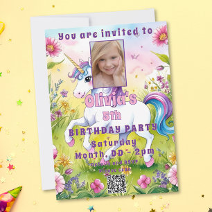 Invitation Licorne Magique Pastel Photo de Naissance Personna
