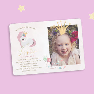 Invitation Licorne magique rose et or photo d'anniversaire po