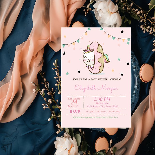 Invitation Licorne Mignonne, Fête Prénatale Donuts (Créateur téléchargé)