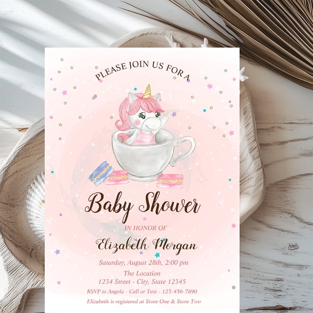 Invitation Licorne Mignonne, Macarons, Étoiles Baby Shower (Créateur téléchargé)