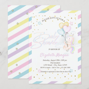 Invitation Licorne Mignonne, Nuage, Ballons Étoiles Baby Show