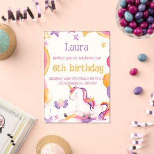 Invitation Licorne Mignonne pour Filles
