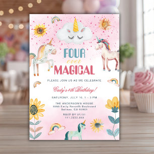 Invitation Licorne Mignonne Quatre Pour Toujours Magique 4ème