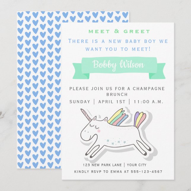 Invitation Licorne Mignonne | Rencontre & Salutation Nouveau  (Devant / Derrière)