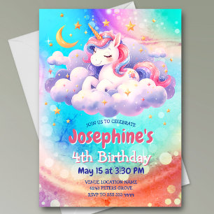 Invitation Licorne mignonne rose aqua personnalisée pour anni