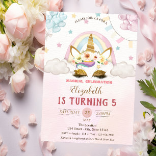 Invitation Licorne Paillettes Or,Ballons Anniversaire Rose Go
