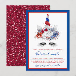 Invitation Licorne Patriotique Rouge Blanc Bleu Baby Shower