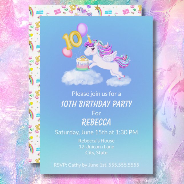 Invitation Licorne pour 10ème Anniversaire avec Gâ (Créateur téléchargé)