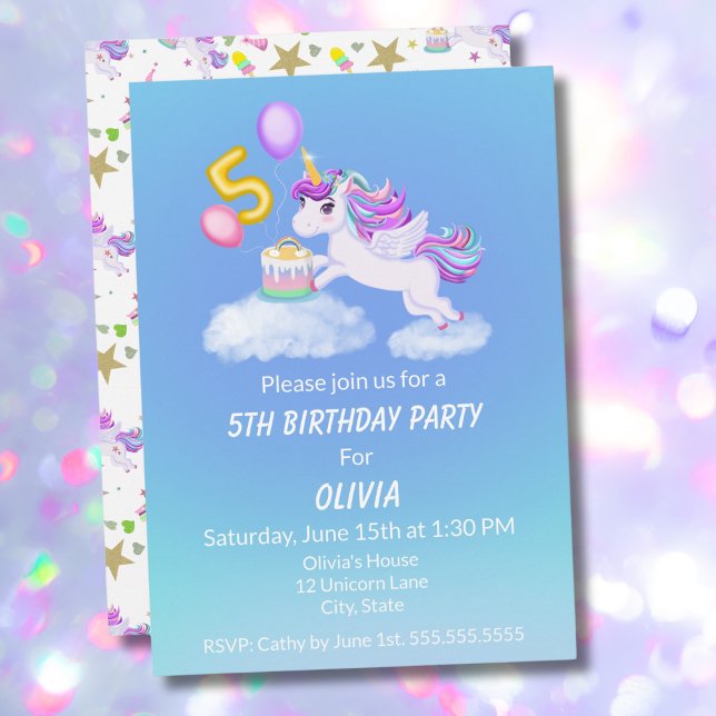 Invitation Licorne pour un 5ème Anniversaire avec  (Créateur téléchargé)