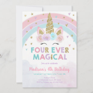 Invitation Licorne Rose Anniversaire Quatrième Arc-en-Ciel