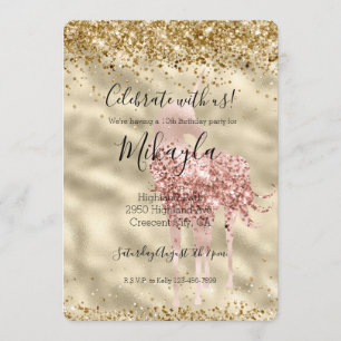 Invitation Licorne Rose Féminin Paillettes Dorées Confettis B