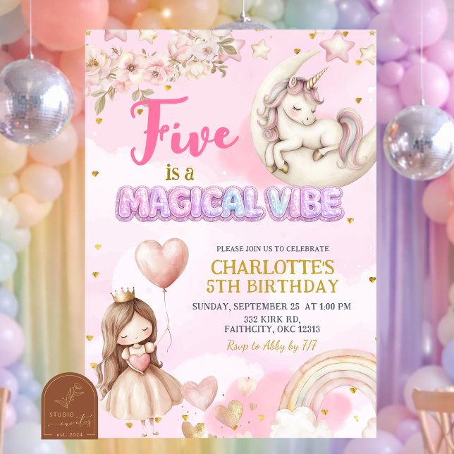 Invitation Licorne Rose Five Est Une Vibration Magique Cinqui (Créateur téléchargé)