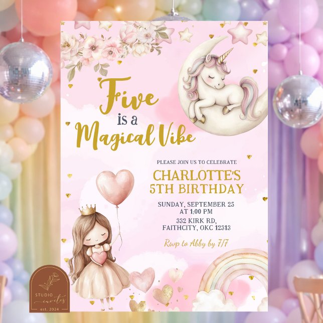 Invitation Licorne Rose Five Est Une Vibration Magique Cinqui (Créateur téléchargé)
