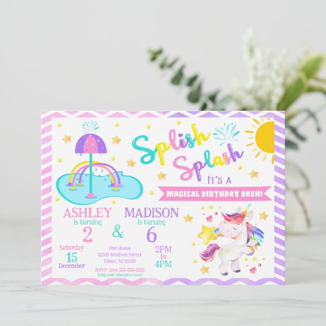 Invitation Licorne & Splash Pad Anniversaire Commun | Parc Aq (Debout devant)