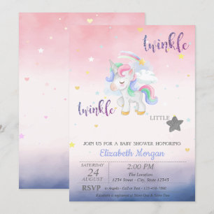 Invitation Licorne "Twinkle Little Star" pour Baby Shower