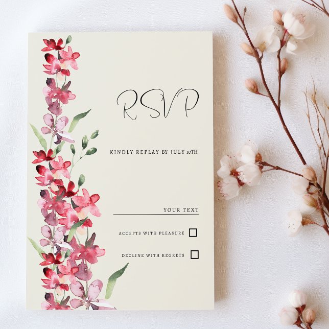 Invitation Liège à menthe rose ivoire RSVP (Ivory pink burgundy mint green floral RSVP)