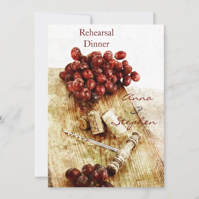 Invitation Lièges de bouteille de vin, raisins, tire-bouchon (Devant)